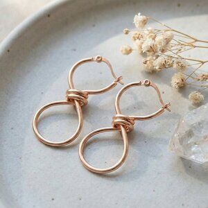 18K Rose Gold Plated Stainless Steel Infinity Hoop Earrings Minimalist Twist
